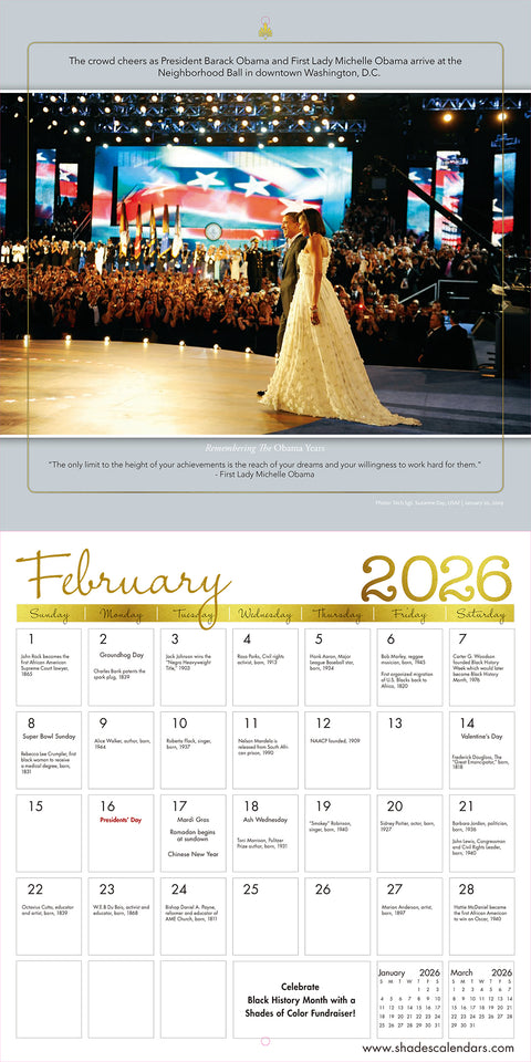 Remembering The Obama Years: 2026 African American Wall Calendar, Black History Collection