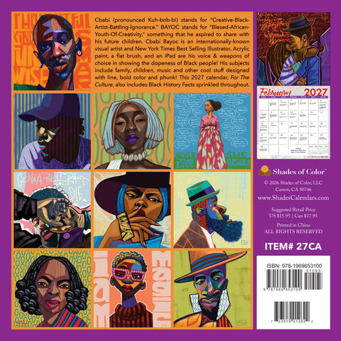 For The Culture 2027 Wall Calendar 2027 African American Wall Calendars, Cbabi Bayoc, Men's Collection