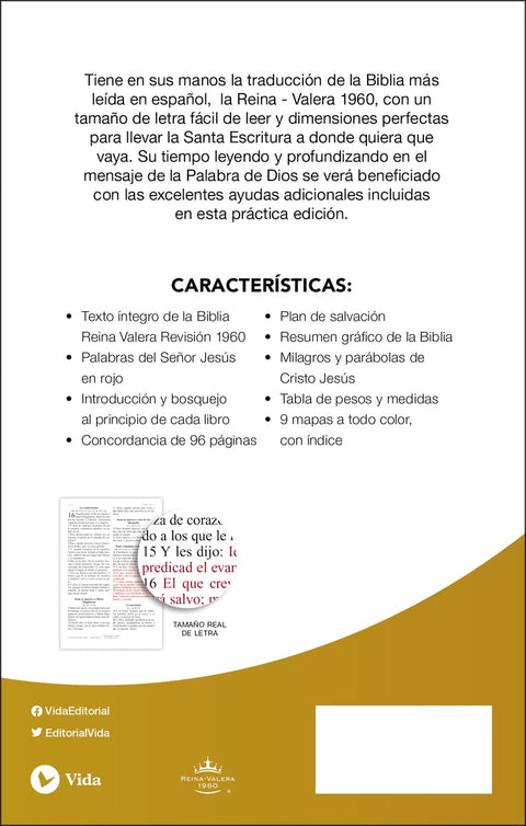 RVR60, Santa Biblia, Letra grande, Edición portátil, Leathersoft, Negro, Palabras de Jesús en Rojo, con cierre (Spanish Edition) 