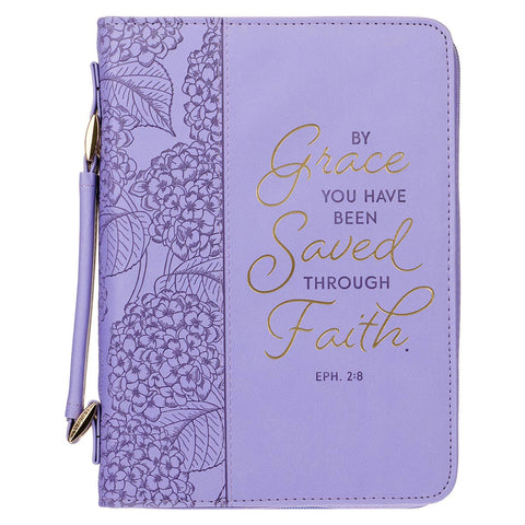 Bible Cover Fashion Lilac By Grace You've Been Saved Eph 2:8: Large